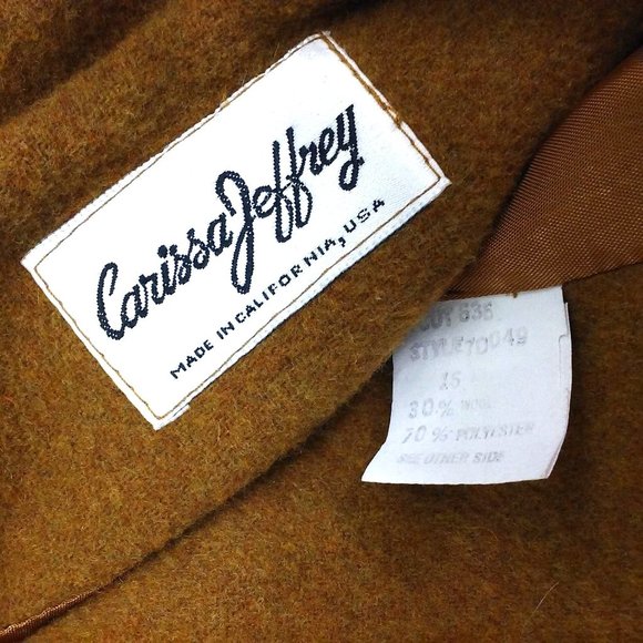 Vintage 80s Carissa Jeffrey Blazer Relaxed 1button Jacket -16 Wool Blend Mustard - Picture 9 of 10